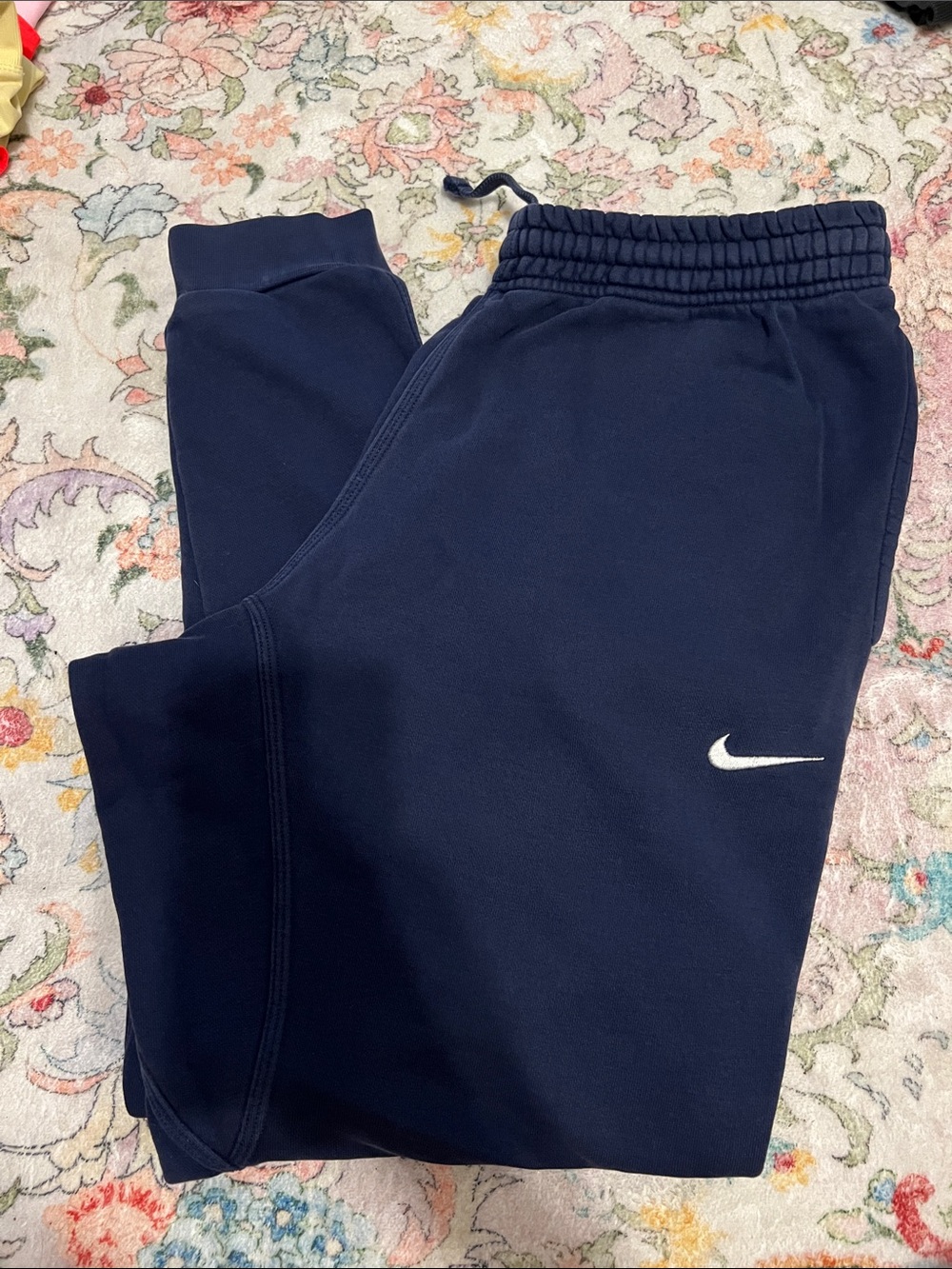 Nike Navy and White Swoosh men Fleece Joggers